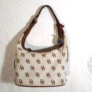 Dooney and Bourke  Cream Brown Monogram Jaquar and Leather Small Sachel Bag